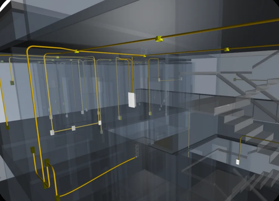 Modelo 3D de eletrodutos e infraestrutura elétrica em edificação