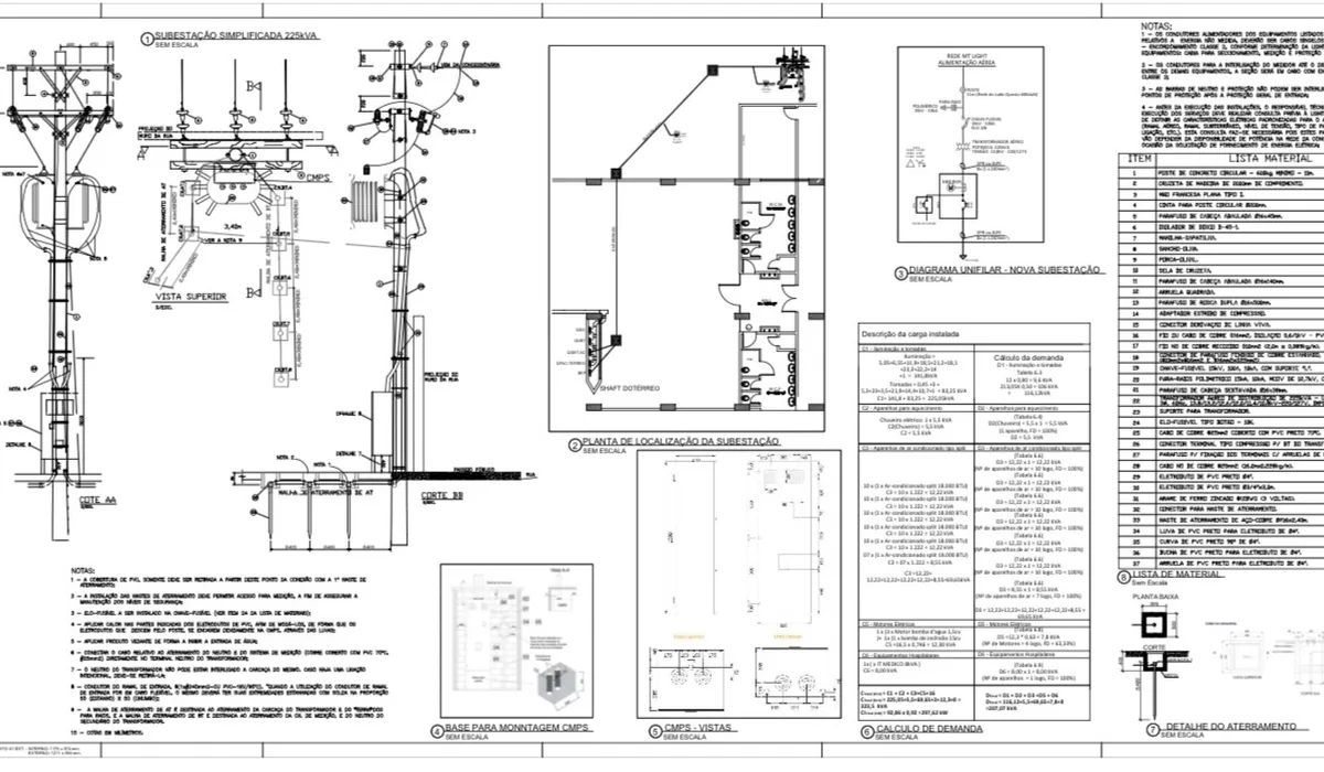 Prancha técnica com detalhes de instalação elétrica
